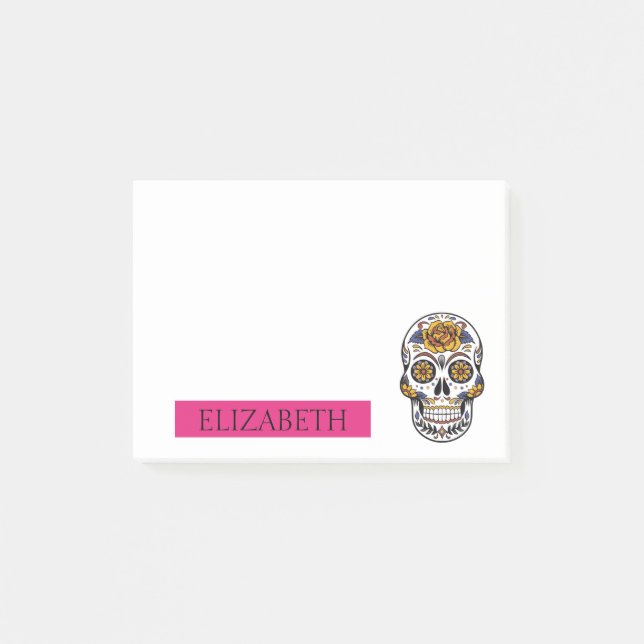 Personalised Cute Mexican Sugar Skull Halloween Post-it Notes (Front)