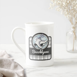 Personalised Cute Modern Tartan Ice Skating Bone China Mug
