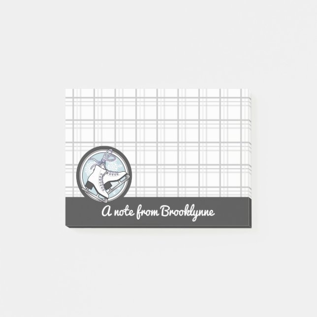 Personalised Cute Modern Tartan Ice Skating Post-it Notes (Front)