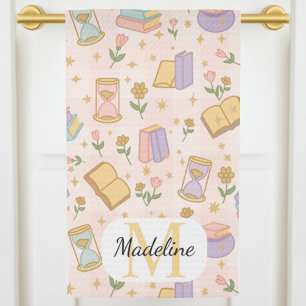 Personalised Cute Monogram Magic Times Pastel Pink Tea Towel
