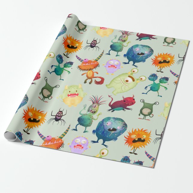 Personalised Cute Monster Design for Boys     Wrapping Paper (Unrolled)