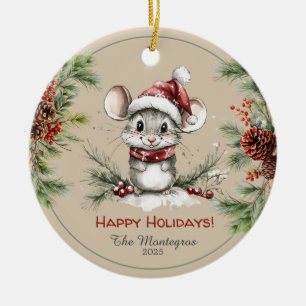 Personalised Cute Mouse Holiday Photo Ceramic Ornament