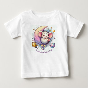Personalised Cute Mouse Sleeping on a Half Moon Baby T-Shirt