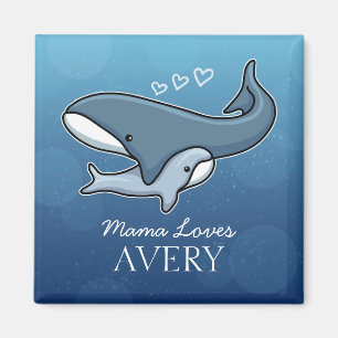 Personalised Cute Mum Baby Whale, Add Kids Name Magnet