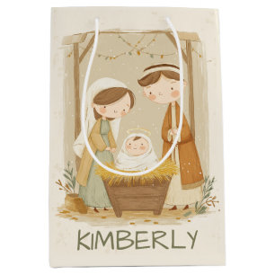 Personalised Cute Nativity Christmas Medium Gift Bag