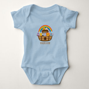Personalised Cute Noah's Ark Blue Baby Bodysuit