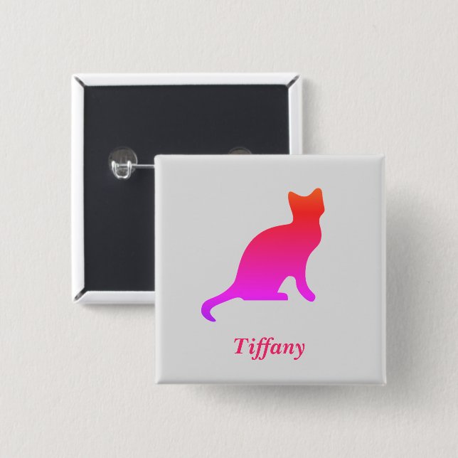 Personalised cute ombre cat  15 cm square badge (Front & Back)