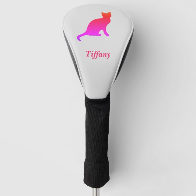 Personalised cute ombre cat  golf head cover (Front)