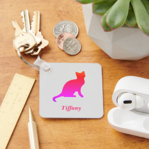 Personalised cute ombre cat key ring