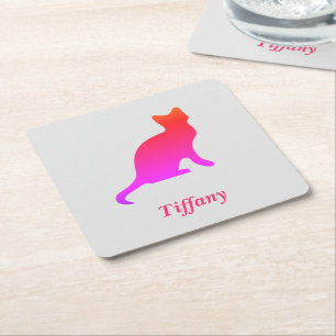 Personalised cute ombre cat square paper coaster