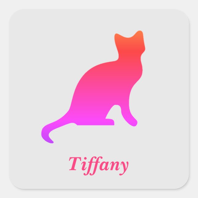 Personalised cute ombre cat  square sticker (Front)
