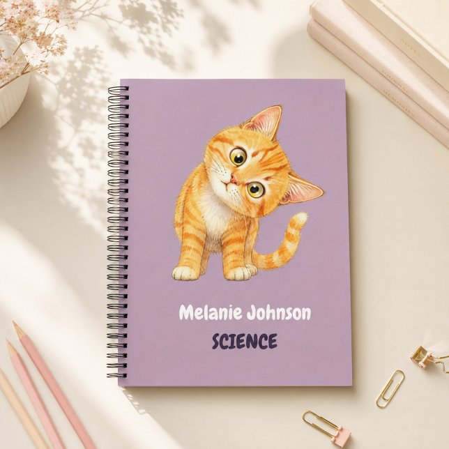 Personalised Cute Orange Cat Mauve School Subject  Notebook (Personalized Cute Orange Cat Mauve School Subject Notebook)