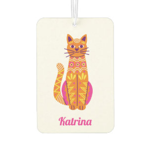 Personalised Cute Orange Cat Sugar Skull  Car Air Freshener