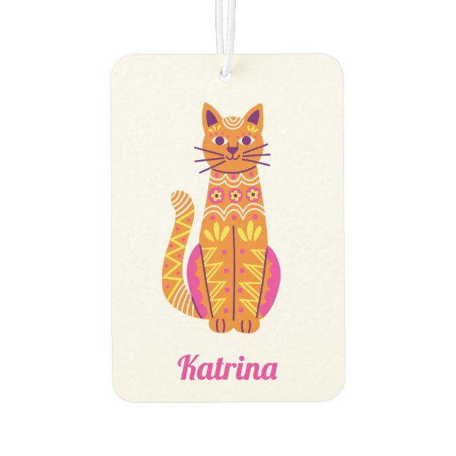 Personalised Cute Orange Cat Sugar Skull  Car Air Freshener (Back)