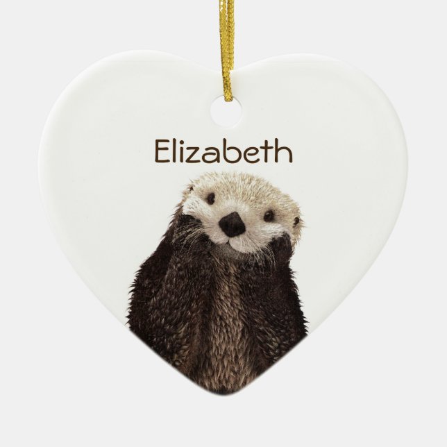 Personalised Cute Otter drawing Ceramic Ornament (Front)