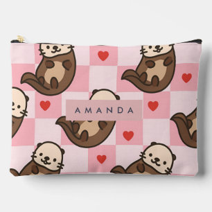Personalised Cute Otter Love with Heart Pattern Accessory Pouch