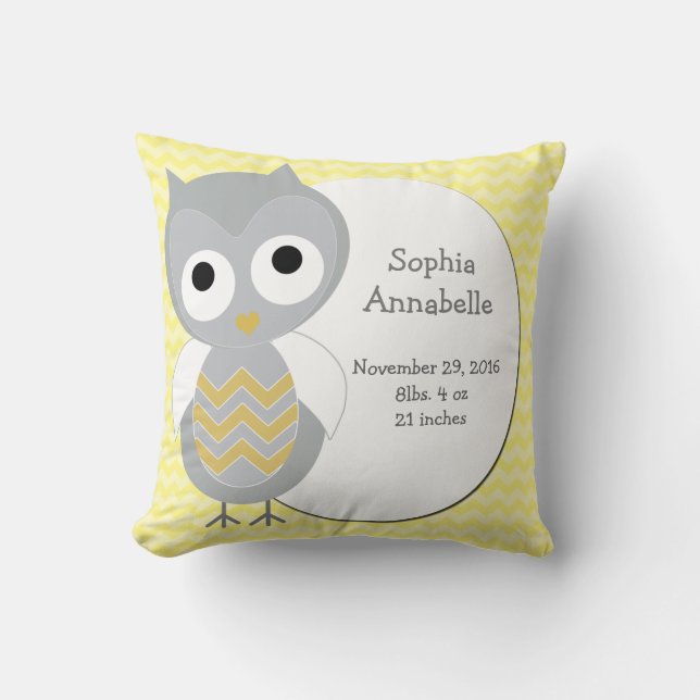 Personalised Cute Owl Grey Chevron Pillow (Front)