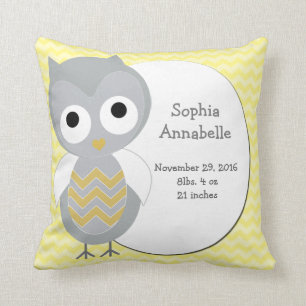 Personalised Cute Owl Grey Chevron Pillow