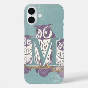 Personalised Cute Owl Monogram iPhone 16 Plus Case
