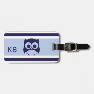 Personalised Cute Owl Pattern Navy Blue Luggage Tag