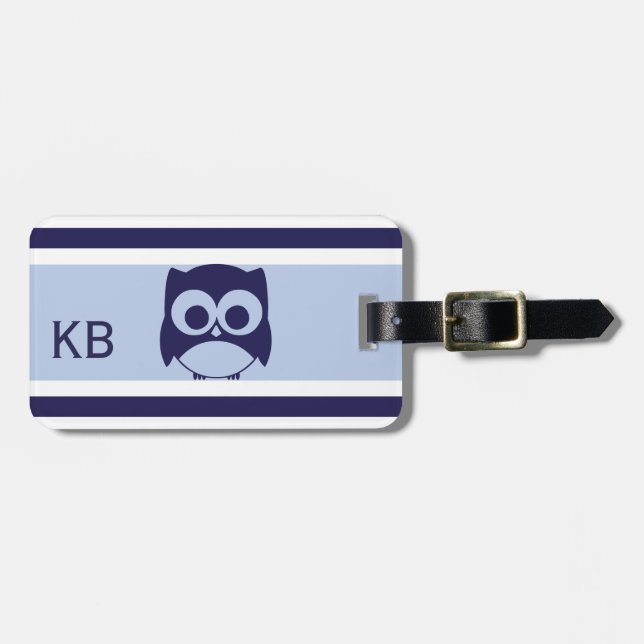 Personalised Cute Owl Pattern | Navy Blue Luggage Tag (Front Horizontal)