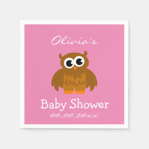 Personalised cute owl pink baby shower napkins