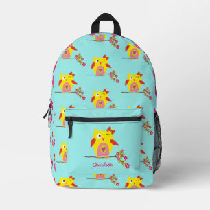 Personalised Cute Owl Pink Flowers Girly Printed Backpack