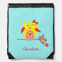 Personalised Cute Owl Yellow Pink Illustration