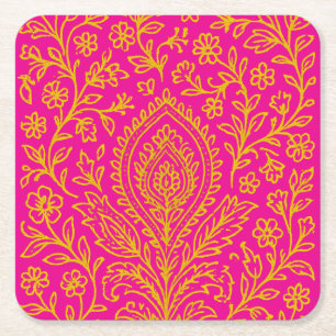 Personalised Cute Paisley Floral Print Notebook Square Paper Coaster