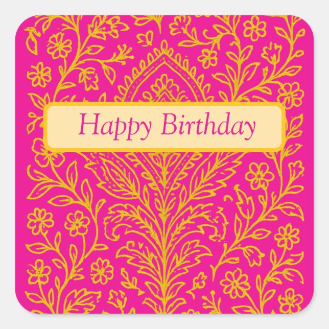 Personalised Cute Paisley Floral Print Notebook Square Sticker (Front)