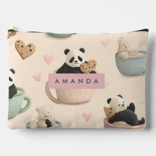 Personalised Cute Panda and Bear Pattern Accessory Pouch