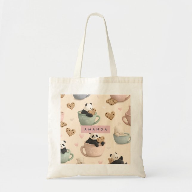Personalised Cute Panda and Bear Pattern Tote Bag (Front)