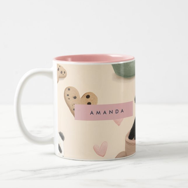 Personalised Cute Panda and Bear Pattern Two-Tone Coffee Mug (Left)