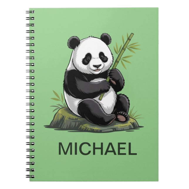 Personalised Cute Panda Bear Greenery Bamboo Notebook (Front)