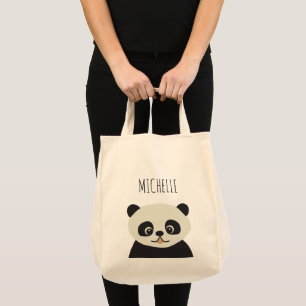 Personalised cute panda bear illustration tote bag