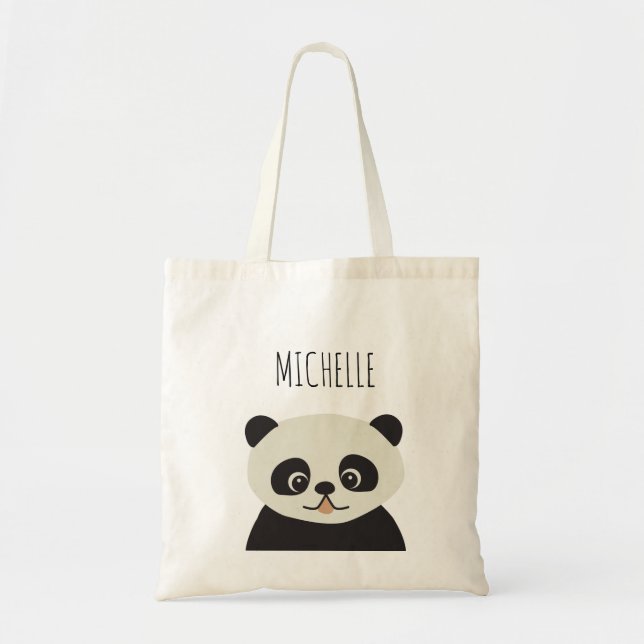Personalised cute panda bear illustration tote bag (Front)