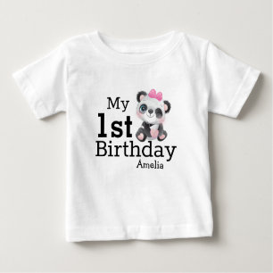 Personalised Cute Panda Girls First Birthday  Baby T-Shirt