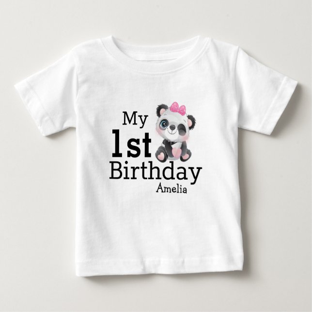 Personalised Cute Panda Girls First Birthday  Baby T-Shirt (Front)