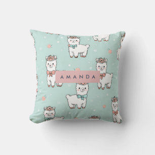 Personalised Cute Pastel Alpaca Pattern Cushion