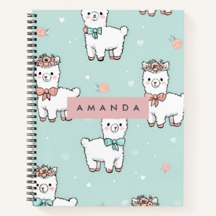 Personalised Cute Pastel Alpaca Pattern Notebook
