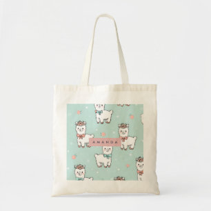 Personalised Cute Pastel Alpaca Pattern Tote Bag