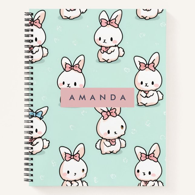 Personalised Cute Pastel Bunny Pattern Notebook (Front)