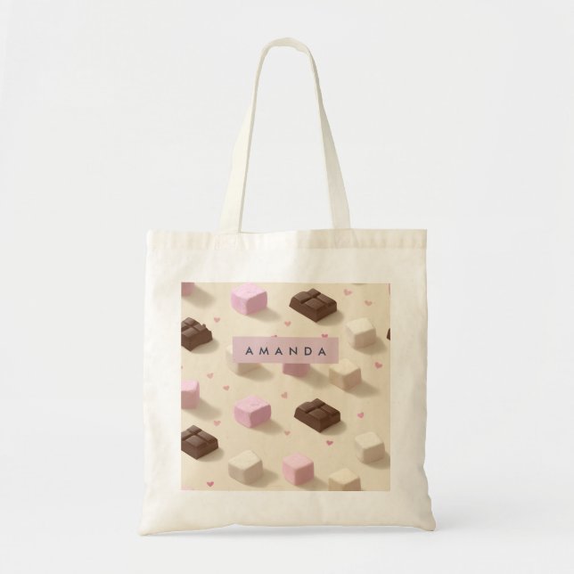 Personalised Cute Pastel Chocolate & Marshmallow Tote Bag (Front)
