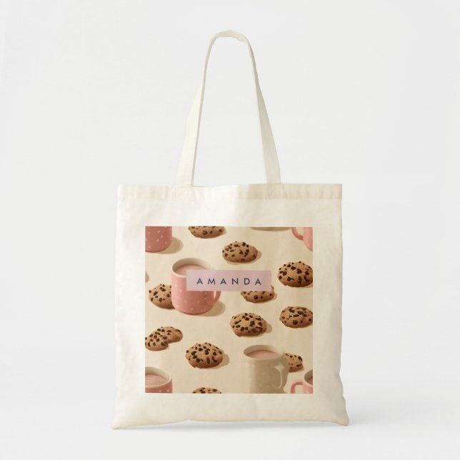 Personalised Cute Pastel Cookies and Milk Tote Bag (Front)