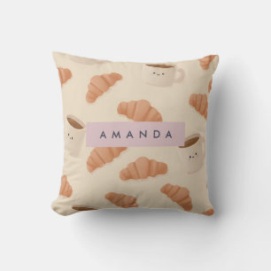 Personalised Cute Pastel Croissant Coffee Cushion