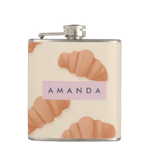 Personalised Cute Pastel Croissant Coffee Hip Flask