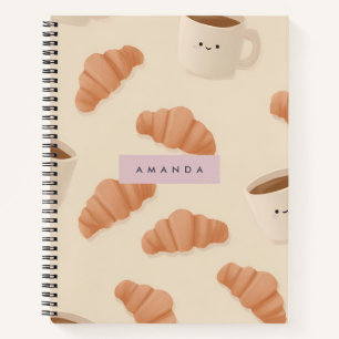 Personalised Cute Pastel Croissant Coffee Notebook