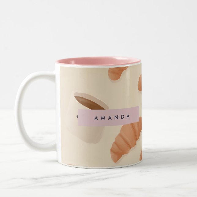 Personalised Cute Pastel Croissant Coffee Two-Tone Coffee Mug (Left)