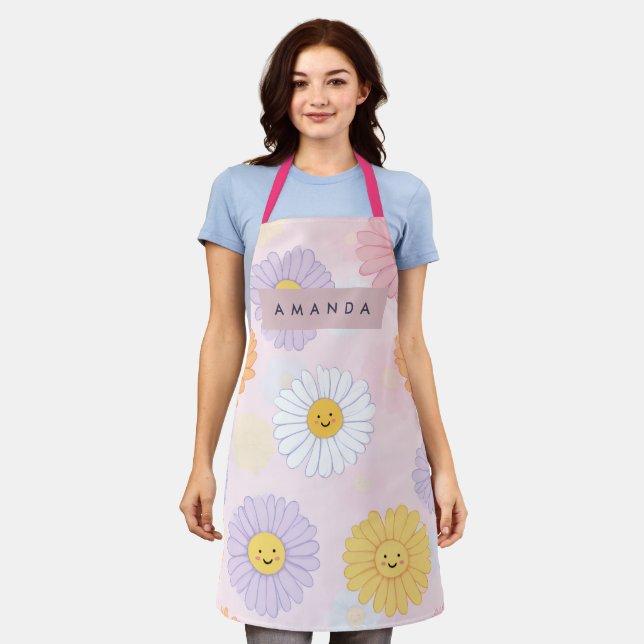 Personalised Cute Pastel Daisy Flower Apron (Worn)