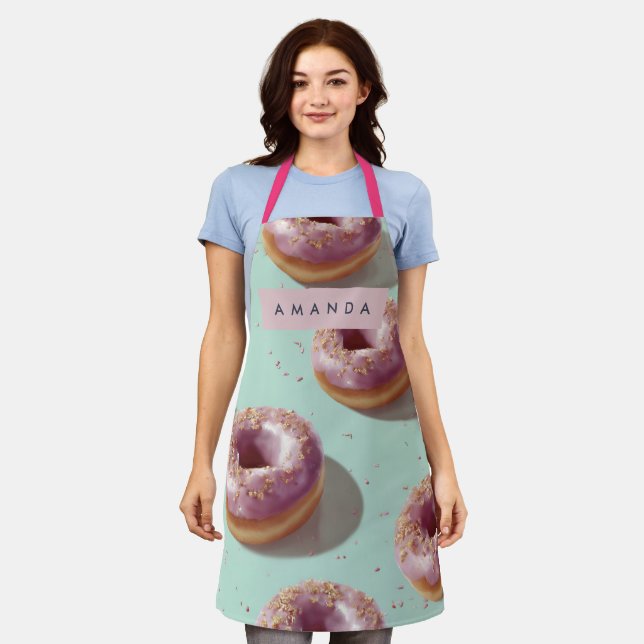 Personalised Cute Pastel Doughnuts & Sprinkles  Apron (Worn)